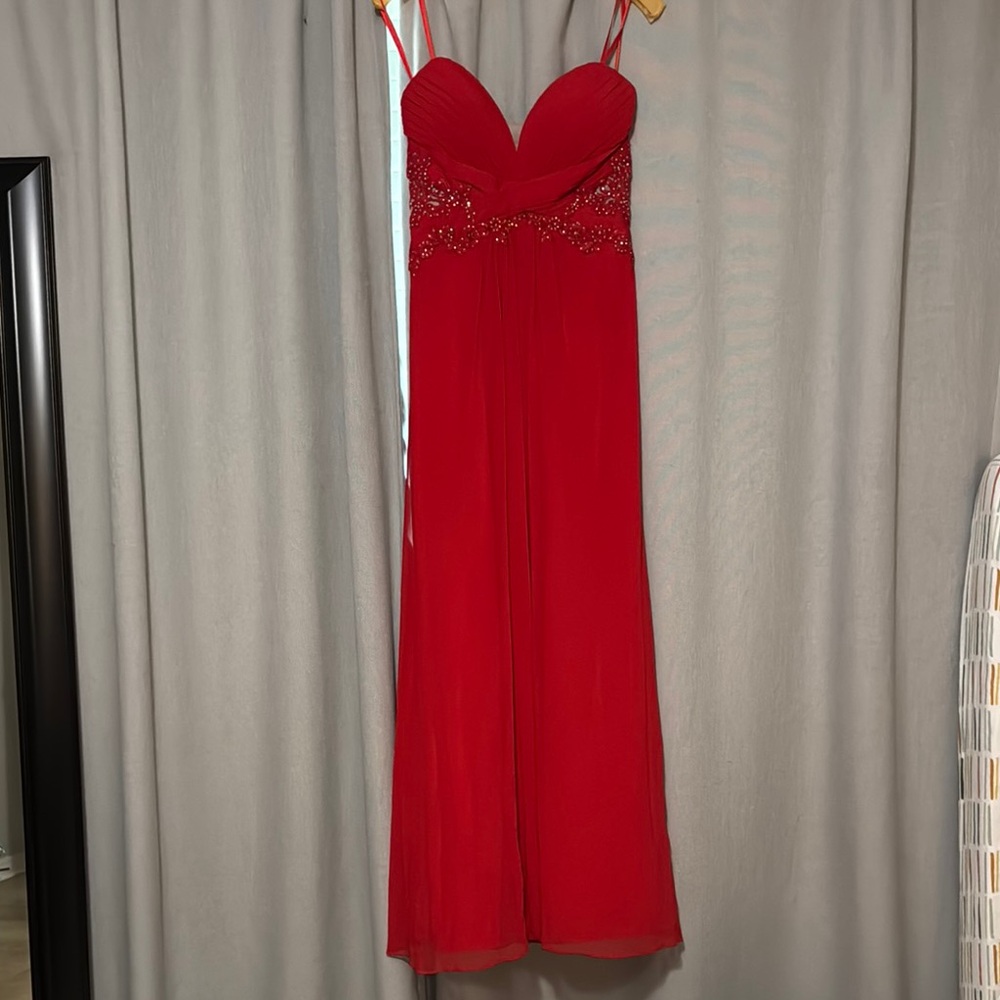 Xscape Red Embellished Gown with Sweetheart Neckline